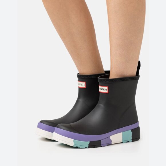 NEW Hunter Original Wellies Play Short Rain Boots Women’s Size 11 Striped - Picture 1 of 11